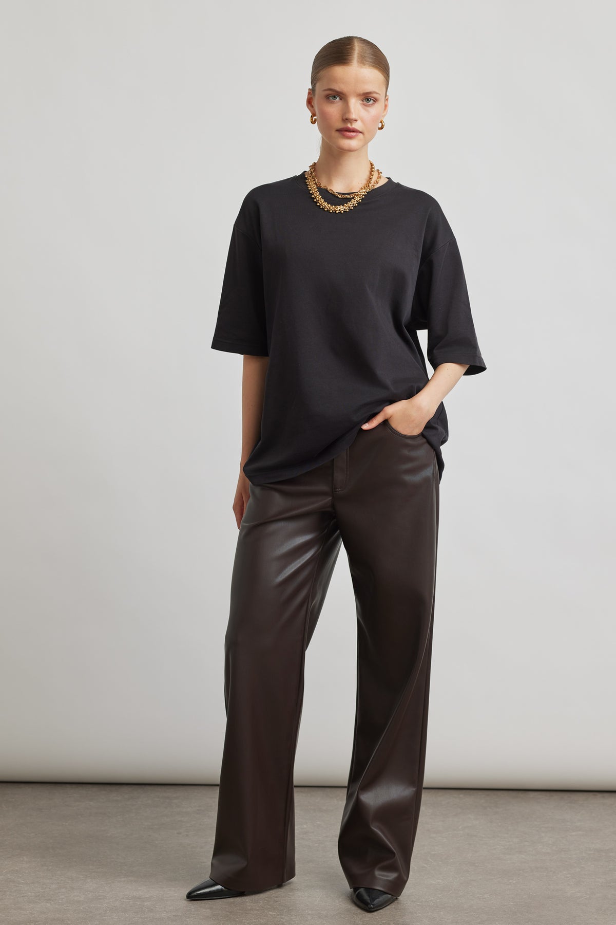 Judy wide leg - chocolate leather