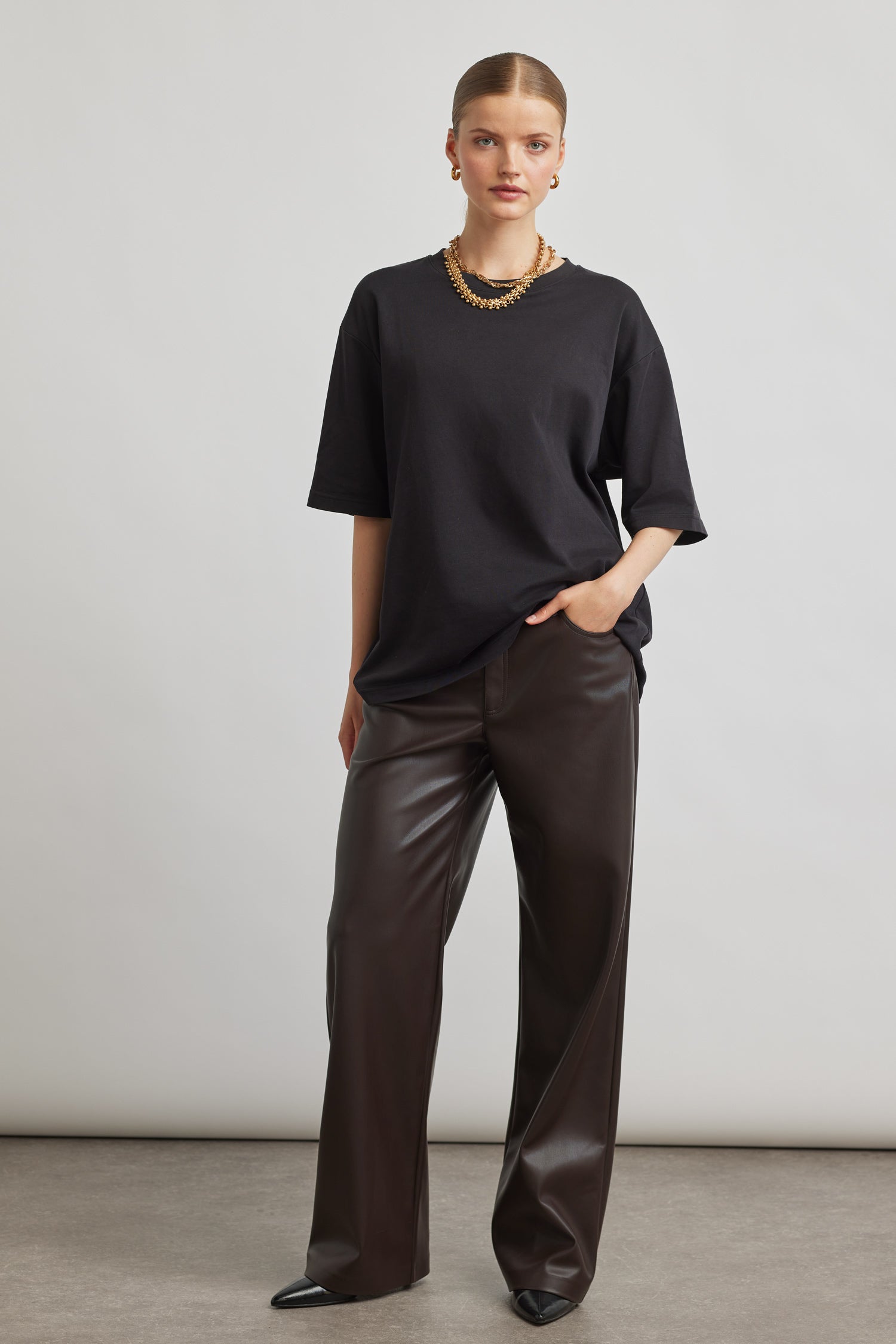 Judy wide leg - chocolate leather